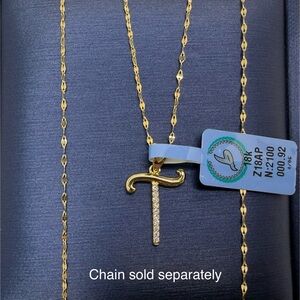 18K Genuine Yellow Gold Initial 'T' Pendant Charm